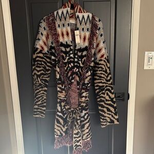 Cozy Mixed-Neutral Open Front Cardigan Sweater with Belt - Multi Color